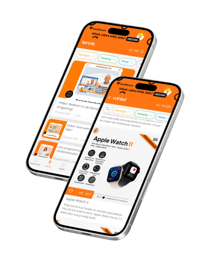 Screenshots van de Healthcoin-app waarin HR medewerkes de demo-omgeving verkennen