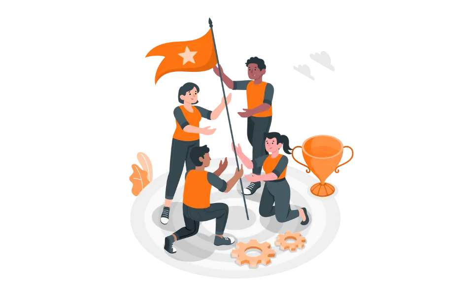 Illustratie van medewerkers die samenwerken aan gezondheid en vitaliteit op de werkvloer